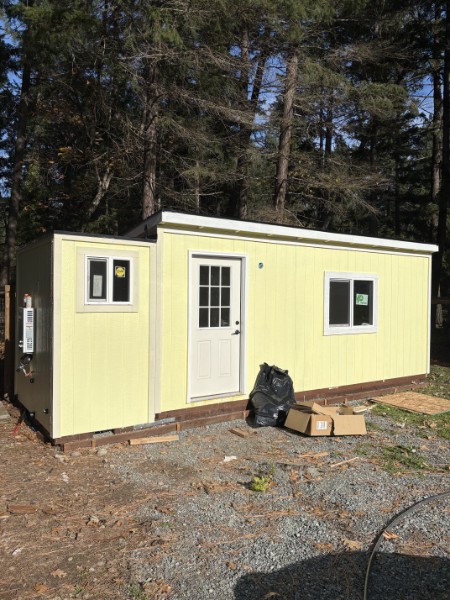 Detached ADU built by K&K ProBuild, sided and finished on a wooded Southern Oregon lot
